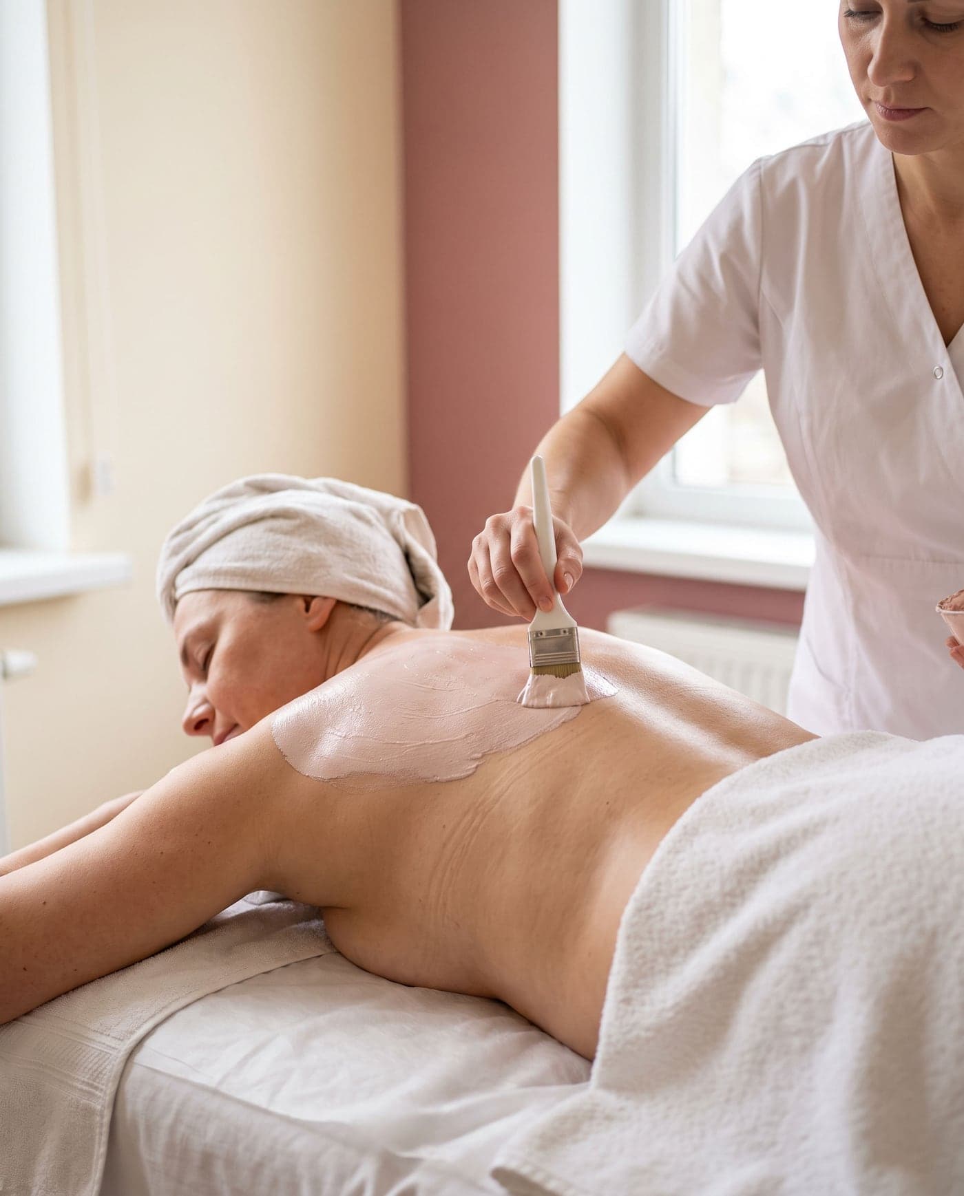 Nanošenje maske na leđa tokom čišćenja leđa